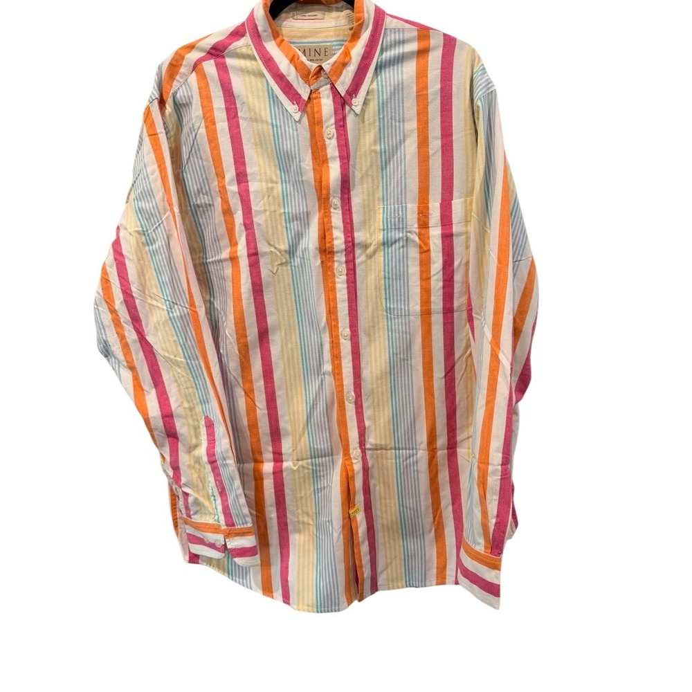 Mine Capri Oxford Shirt Mens Large Multicolor Vertical Stripe Long Sleeve Cotton